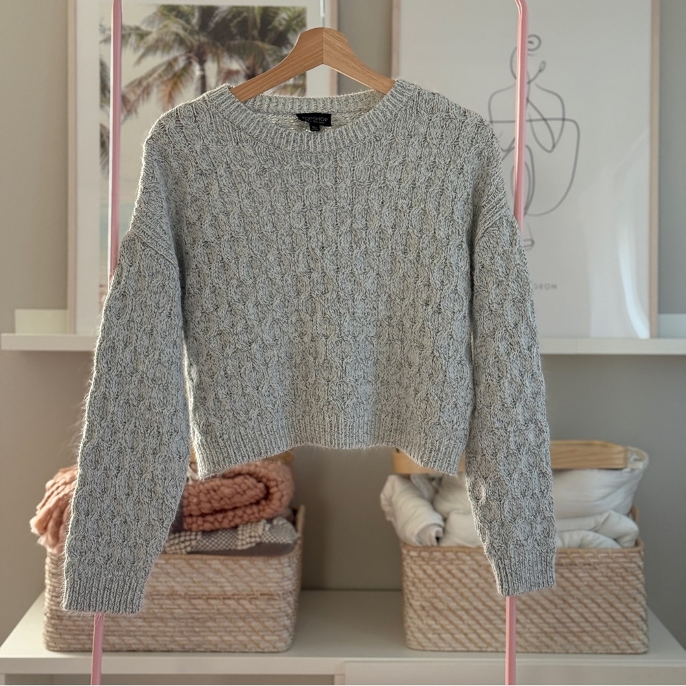 Topshop Cropped Cable Knit Sweater (US 10 / L)